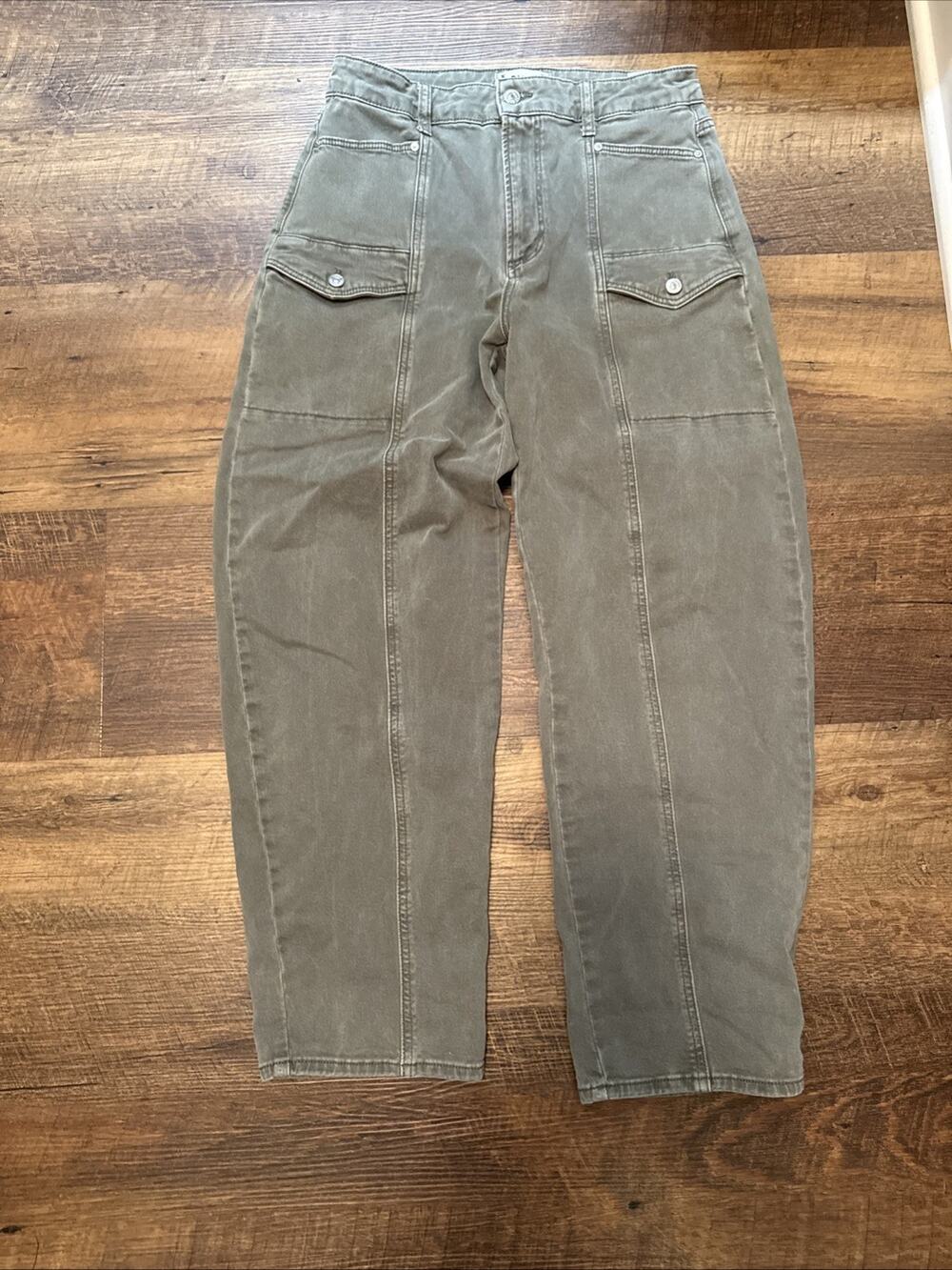 PAIGE Alexis Womens Olive Utility Jeans Barrel Leg Cargo Pockets High Rise 29